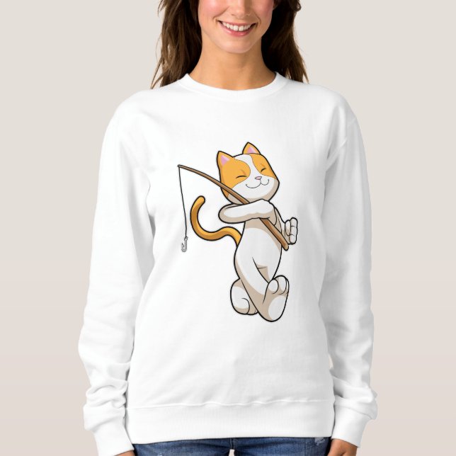 Camiseta Gato na pesca com vara de pesca (Frente)