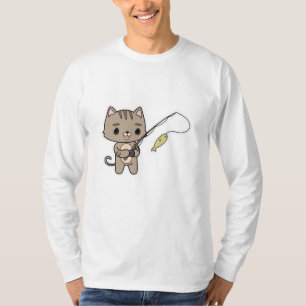 Camiseta Gato na pesca com vara de pesca