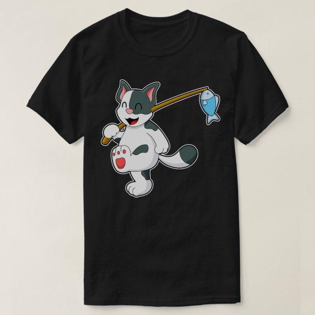 Camiseta Gato na pesca com vara de pesca 1 (Frente do Design)