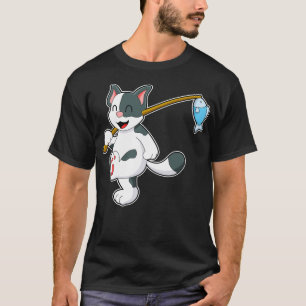 Camiseta Gato na pesca com vara de pesca 1