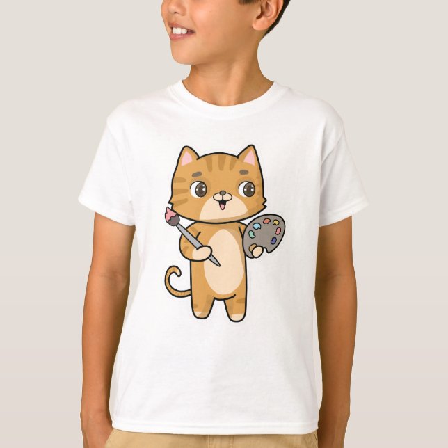 Camiseta Gato na pintura com cor e pincel (Frente)