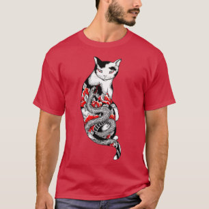 Camiseta Gato Na Tatuagem Da Cobra Da Cinza