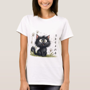 Camiseta Gato na Terra de Fluffy Dandelions