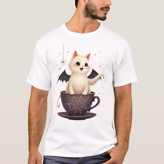 Camiseta Gato na Xícara Assombrada (Frente)