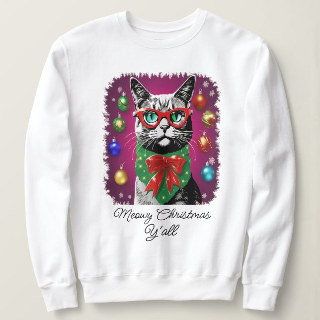 Camiseta Gato nas Luzes de Natal, Feliz Natal (Frente do Design)
