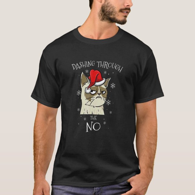 Camiseta Gato Natal Correndo Sem Natal Mal-Humorado (Frente)
