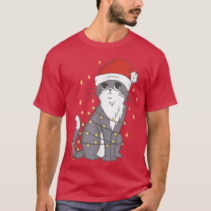 Camiseta Gato Natal Luz de Natal Cristo de Gato Bonito
