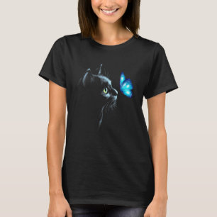 Camiseta Gato Negro Aestético Com Ar Gráfico De Borboleta A