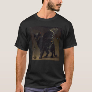 Camiseta Gato Negro Andando Borboleta Homens Mulheres Crian