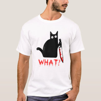 Camiseta Gato Negro Assassino Engraçado O Que? Segurando Fa