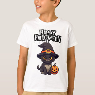 Camiseta Gato Negro Assustador Bonito Com Pumpkin Jack O La