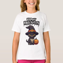 Camiseta Gato Negro Assustador Bonito Com Pumpkin Jack O La