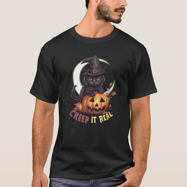 Camiseta Gato Negro Bonito Abóbora-Cabra (Frente)
