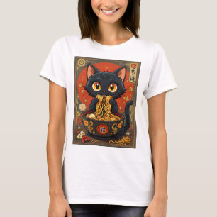 Camiseta Gato Negro Bonito com Camisa-T de Noodles