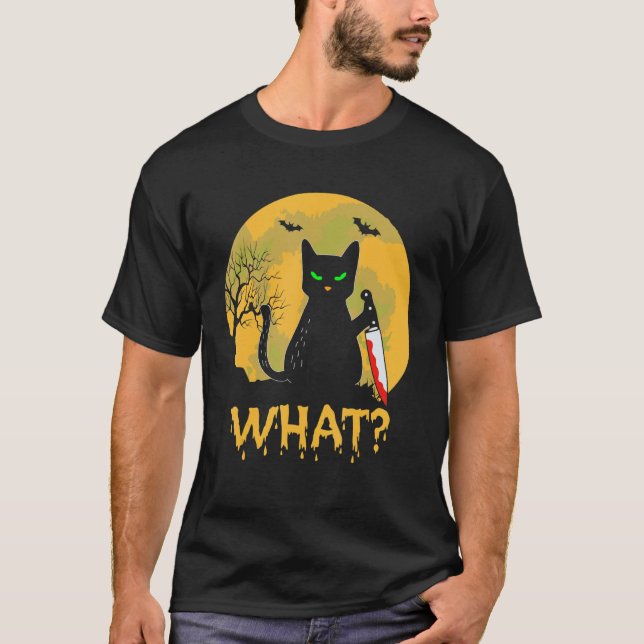 Camiseta Gato Negro Bonito Com Faca Maldita, Fumaça De Lua  (Frente)