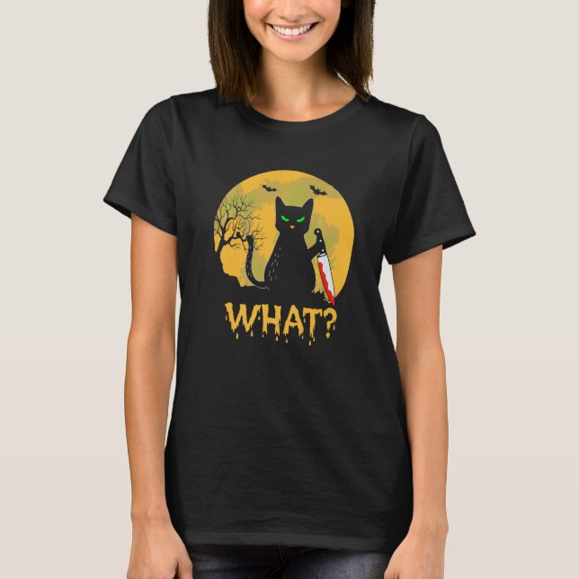 Camiseta Gato Negro Bonito Com Faca Maldita, Fumaça De Lua  (Frente)