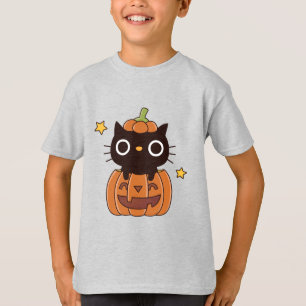 Camiseta Gato Negro Bonito De Abóbora Fazendo Feliz Hallowe