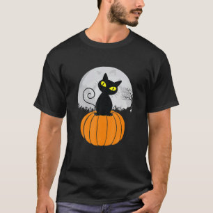 Camiseta Gato Negro Bonito No Halloween Da Lua Cheia Da Pum