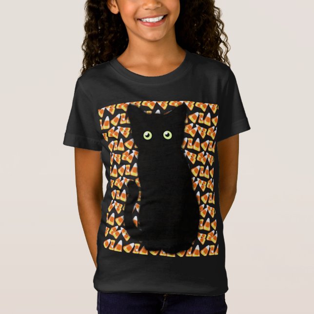 Camiseta Gato negro bonito Padrão de milho doce Comida Dive (Frente)