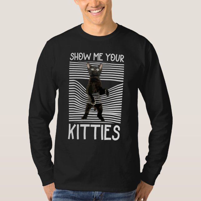 Camiseta Gato Negro Bonito Para Homens Mulheres Me Mostra S (Frente)