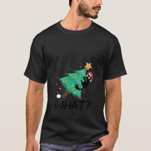 Camiseta Gato Negro Bonito Que Empurra Árvore De Natal Engr