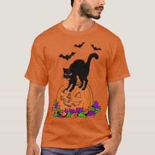 Camiseta Gato Negro Bonito Queda Pumpkin Halloween Go