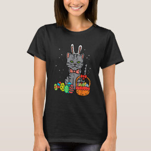 Camiseta Gato Negro Coelhinho de Ovos de Páscoa Bonitos Hom