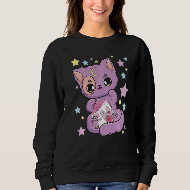 Camiseta Gato Negro Com Leite De Morango Para Boba 1 (Frente)