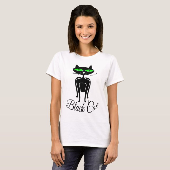 Camiseta Gato negro com olhos verdes (Frente Completa)