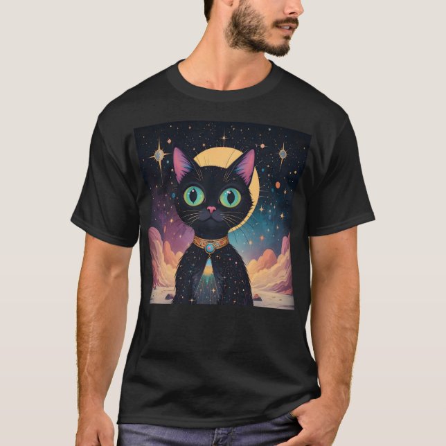 Camiseta Gato Negro Cósmico de Futuro Atômico à Lua (Frente)