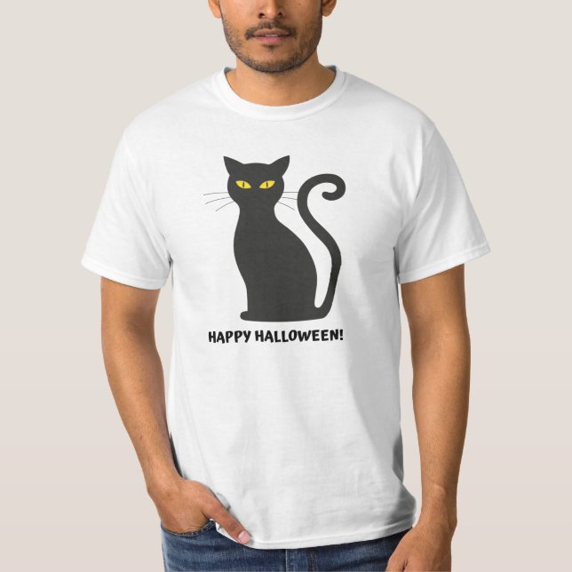 Camiseta Gato Negro da Bruxa Assustadora do Halloween (Frente)