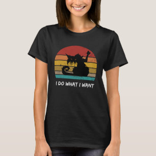Camiseta Gato Negro Dando Retrô De Dedo Médio Eu Faço O Que