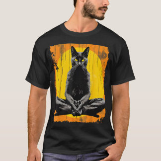 Camiseta Gato Negro de Meditação de Yoga