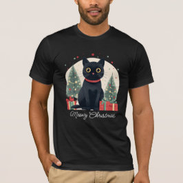 Camiseta Gato Negro De Natal Bonito E Engraçado