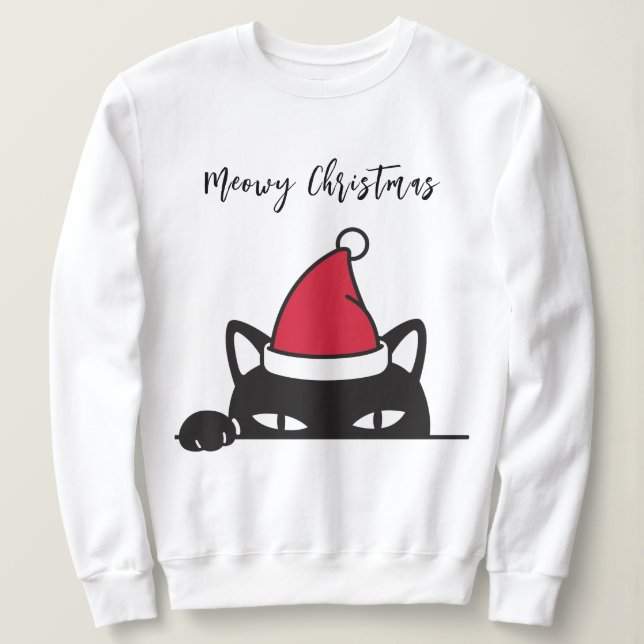 Camiseta Gato Negro de Natal engraçado (Frente do Design)