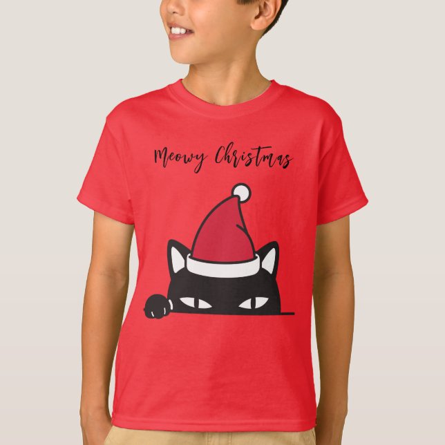 Camiseta Gato Negro de Natal engraçado (Frente)