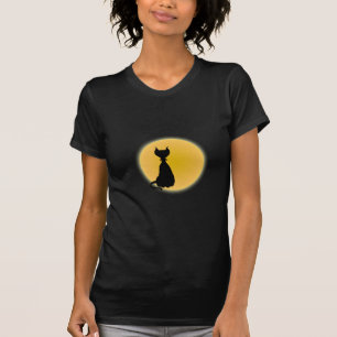 Camiseta Gato Negro e Arte de Dia das Bruxas Amarelas