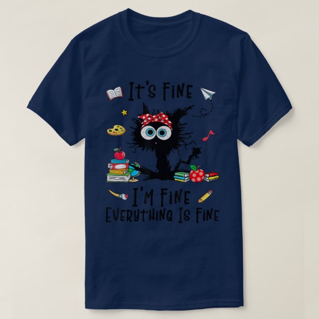 Camiseta Gato Negro É Ótimo, Tudo Está Bem, Teto (Frente do Design)