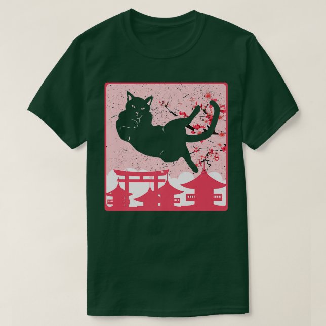 Camiseta Gato negro e sakura Anime (Frente do Design)