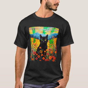 Camiseta Gato Negro Em Uma Flor Campos Van Gogh Cat Starry