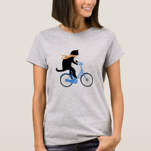 Camiseta Gato Negro Engraçado Andando De Bicicleta