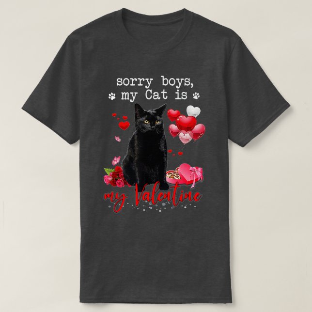 Camiseta Gato Negro Engraçado Desculpe Rapaz Meu Gato É Meu (Frente do Design)