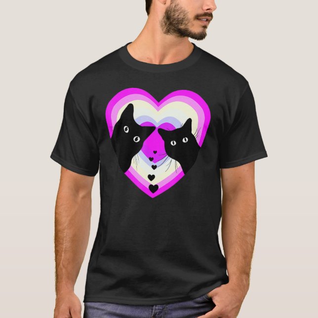 Camiseta Gato Negro Engraçado Dia dos Namorados Casal (Frente)