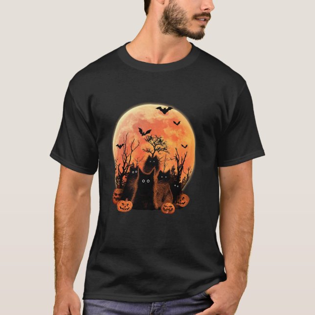 Camiseta Gato Negro Engraçado E Bombeiros Noturnos De Lua D (Frente)