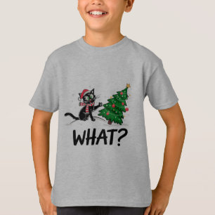 Camiseta Gato Negro Engraçado Empurrando Gato De Árvore De
