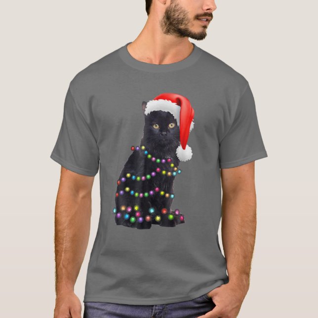 Camiseta Gato Negro Engraçado Natal Gato Lover Christina (Frente)