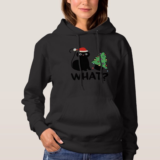 Camiseta Gato Negro Engraçado Puxando Árvore De Natal Sobre (Frente)