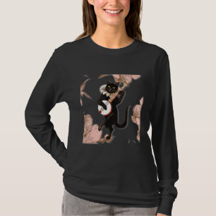 Camiseta Gato negro engraçado tocando banjo dançando gato d