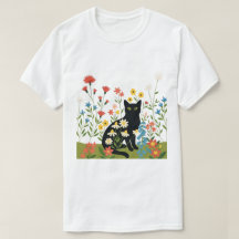 Gato Negro Entre Flores Selvagens Coloridas - Cott