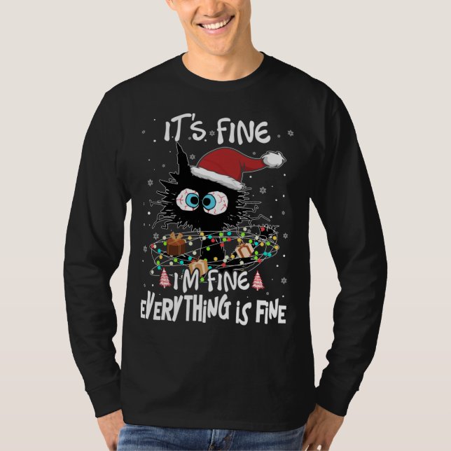 Camiseta Gato Negro Está bem Estou bem Está tudo bem (Frente)